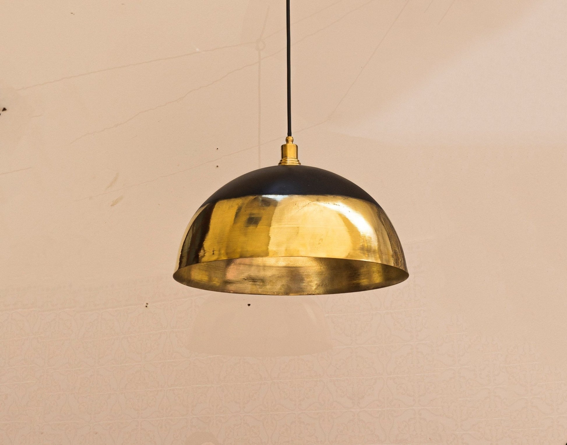 Brass Light Fixture Dome Unlacquered Brass and Black Pendant Light Island Kitchen - Brasska