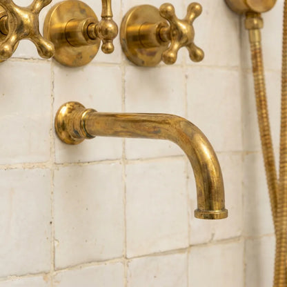 Unlacquered Brass Wall-Mounted Rain Shower System Set with Handheld Spray