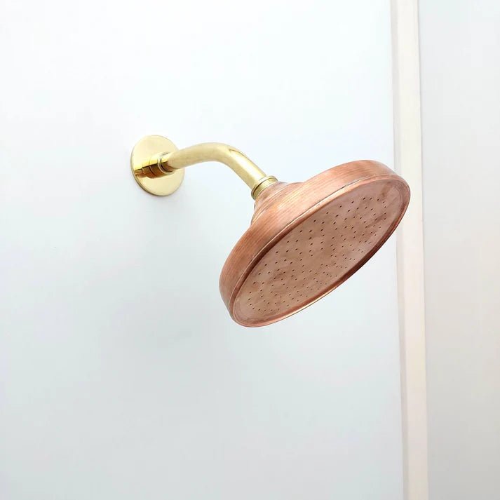 Brasska Unlacquered Brass Shower System – Wall Mounted with Tub Spout & Cross Handle - Brasska