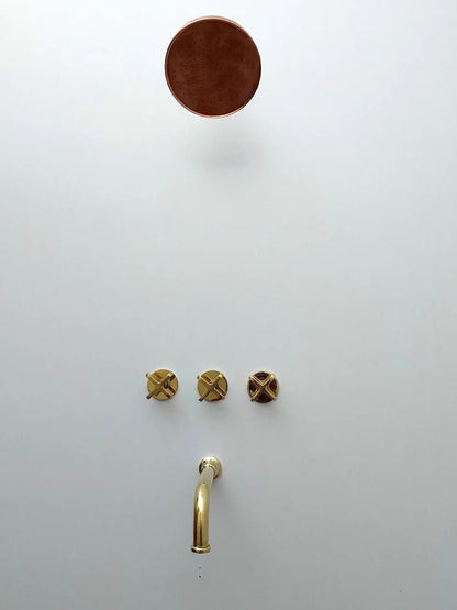 Brasska Unlacquered Brass Shower System – Wall Mounted with Tub Spout & Cross Handle - Brasska