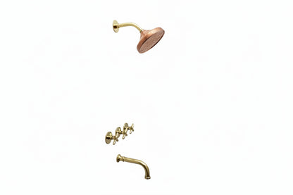 Brasska Unlacquered Brass Shower System – Wall Mounted with Tub Spout & Cross Handle - Brasska