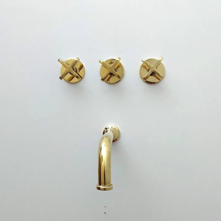 Brasska Unlacquered Brass Shower System – Wall Mounted with Tub Spout & Cross Handle - Brasska