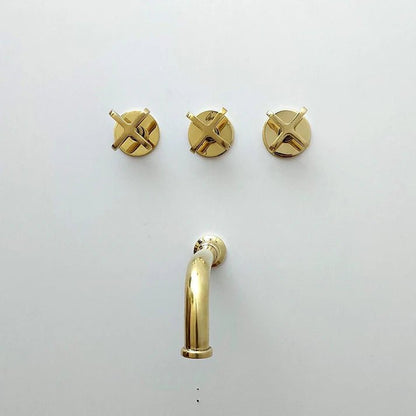 Brasska Unlacquered Brass Shower System – Wall Mounted with Tub Spout & Cross Handle - Brasska