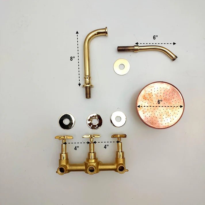 Brasska Unlacquered Brass Shower System – Wall Mounted with Tub Spout & Cross Handle - Brasska