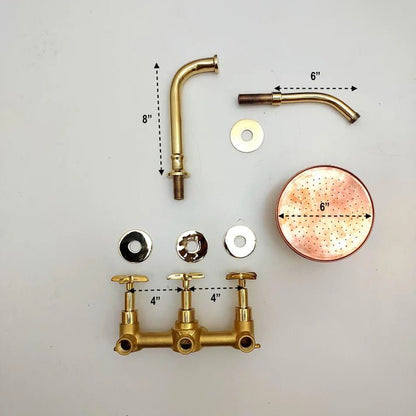 Brasska Unlacquered Brass Shower System – Wall Mounted with Tub Spout & Cross Handle - Brasska