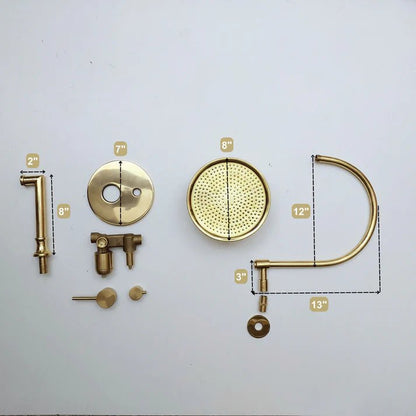 Brasska Unlacquered Brass Shower System with Tub Filler, Round Rain Shower Head, and Arcuate Arm - Brasska