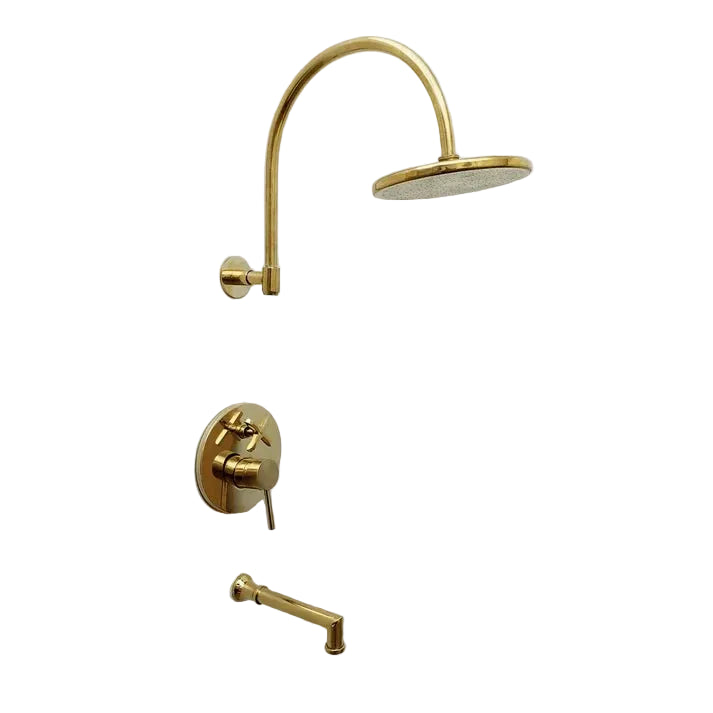 Brasska Unlacquered Brass Shower System with Tub Spout and Round Rainfall Shower Head - Brasska