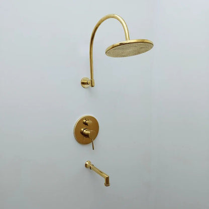Brasska Unlacquered Brass Shower System with Tub Spout and Round Rainfall Shower Head - Brasska