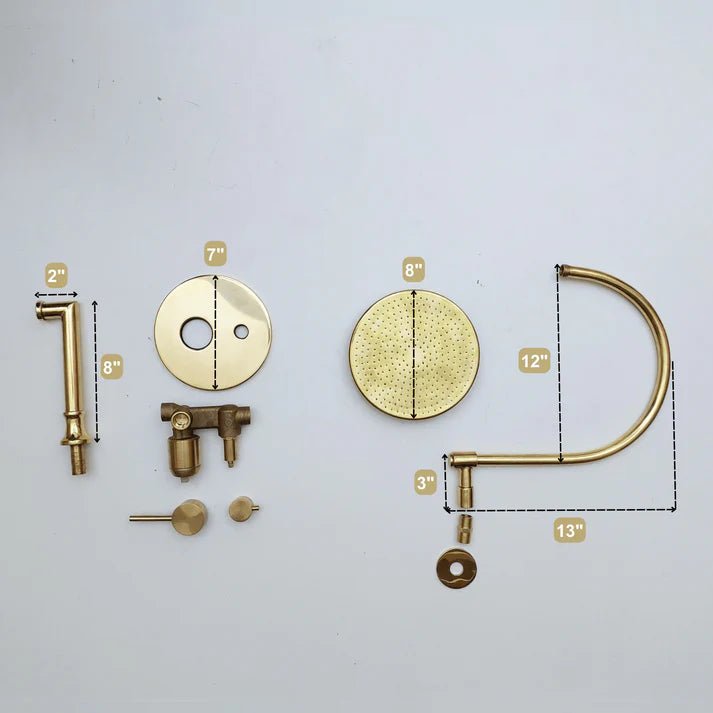 Brasska Unlacquered Brass Shower System with Tub Spout and Round Rainfall Shower Head - Brasska