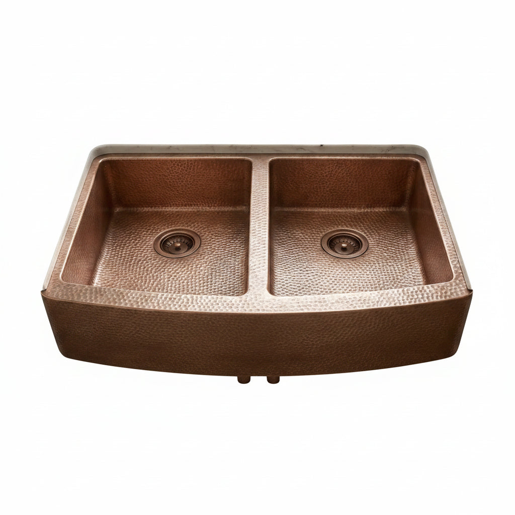 Copper Double Basin Farmhouse Sink-Sable - Brasska