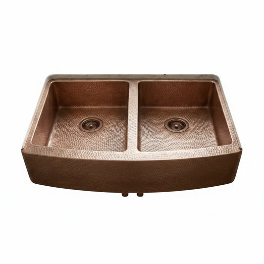Copper Double Basin Farmhouse Sink-Sable - Brasska
