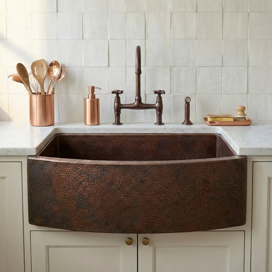 Copper Farmhouse Sink, Rounded Front Single Well-Daxa - Brasska