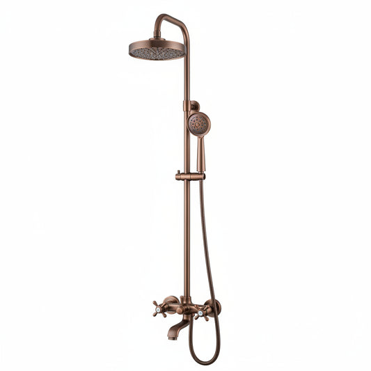 Copper Shower Mixer, 8" Round Copper Shower head and Hand Shower - Brasska