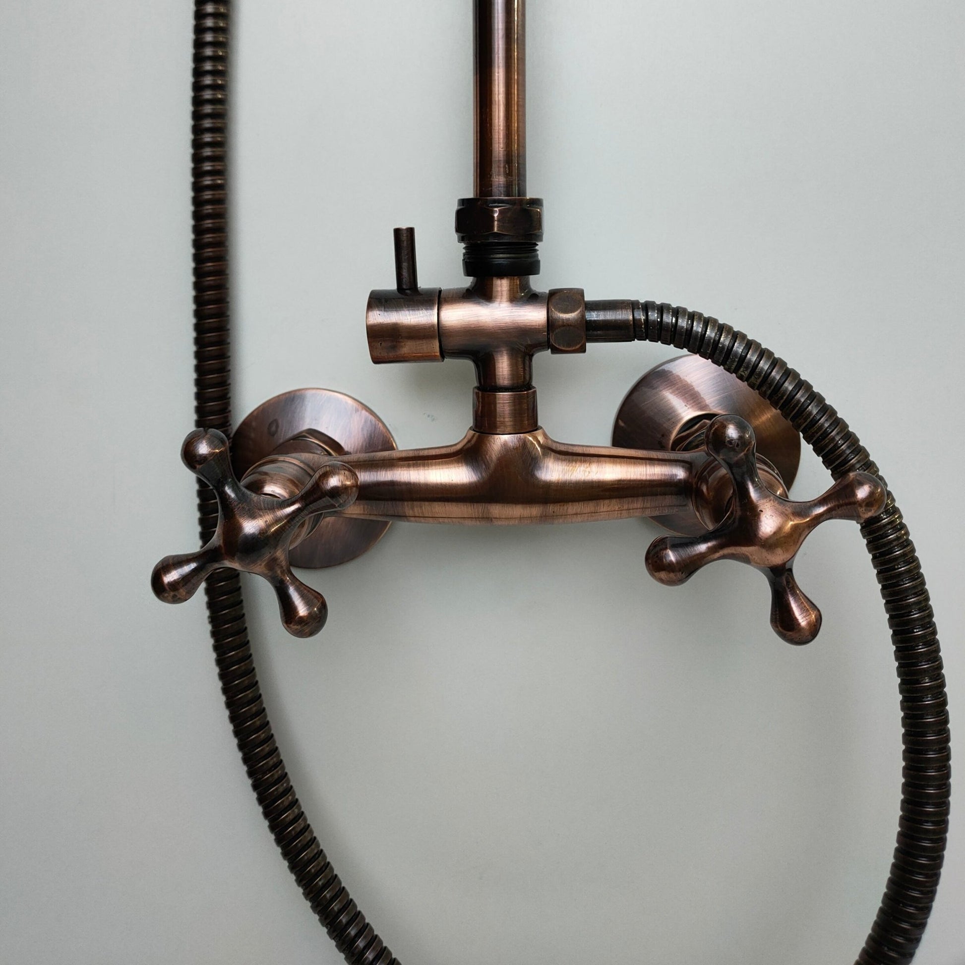 Copper Shower Mixer, 8" Round Copper Shower head and Hand Shower - Brasska