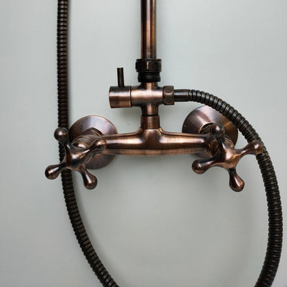 Copper Shower Mixer, 8" Round Copper Shower head and Hand Shower - Brasska