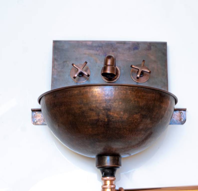 Copper Wall Mounted Bathroom Sink With Copper Mixer Faucet - Brasska