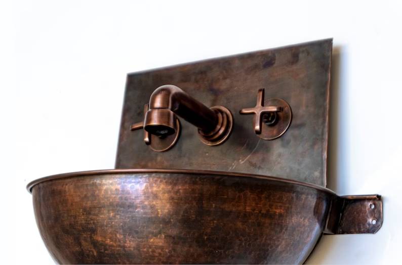 Copper Wall Mounted Bathroom Sink With Copper Mixer Faucet - Brasska