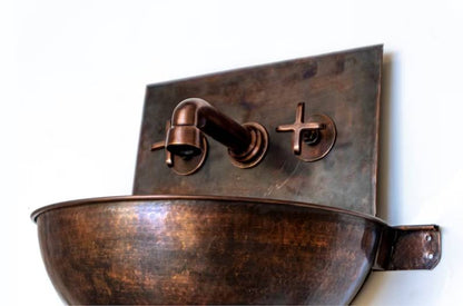 Copper Wall Mounted Bathroom Sink With Copper Mixer Faucet - Brasska