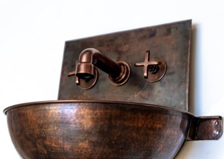 Copper Wall Mounted Bathroom Sink With Copper Mixer Faucet - Brasska