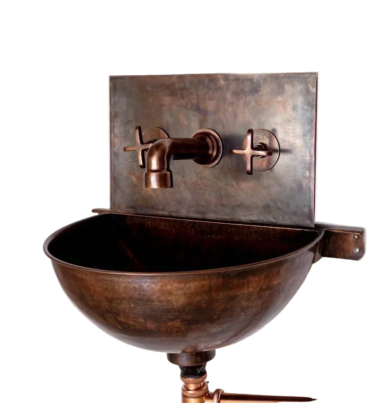 Copper Wall Mounted Bathroom Sink With Copper Mixer Faucet - Brasska