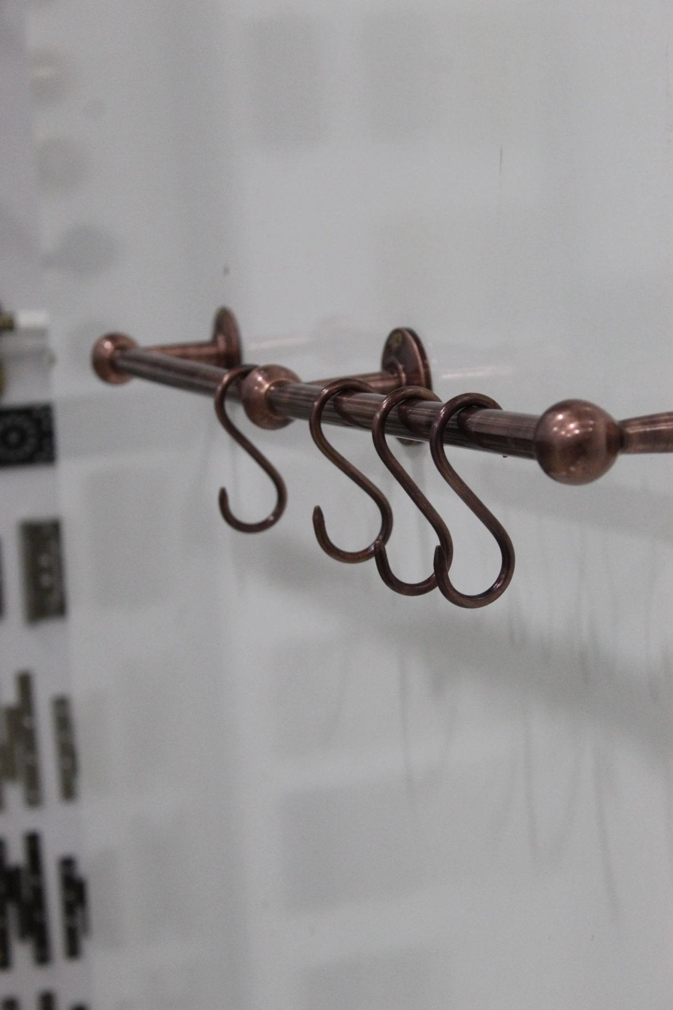 Copper Wall-Mounted Hanging Rail with S-Hooks – Vintage Kitchen Organizer - Brasska