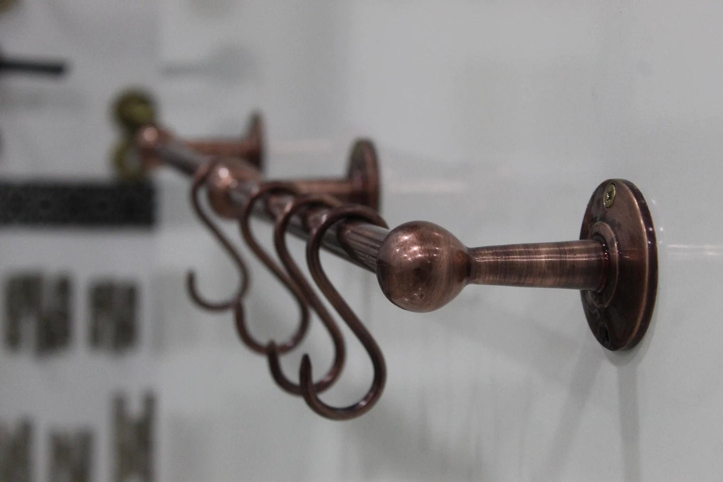 Copper Wall-Mounted Hanging Rail with S-Hooks – Vintage Kitchen Organizer - Brasska
