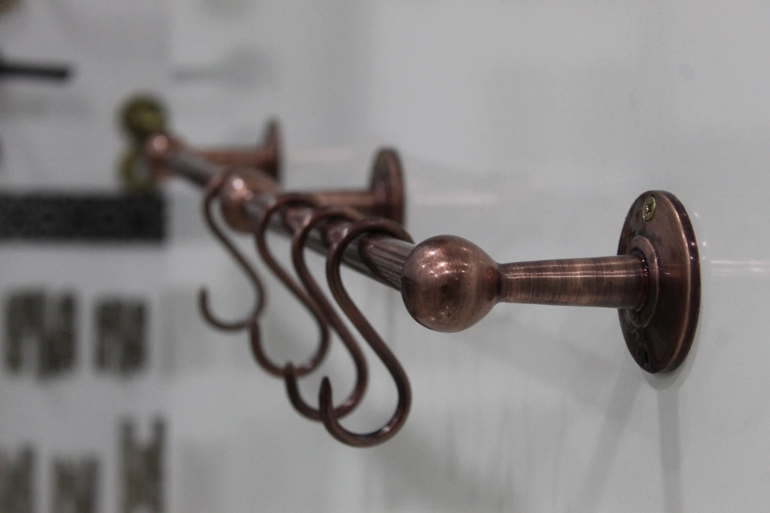Copper Wall-Mounted Hanging Rail with S-Hooks – Vintage Kitchen Organizer - Brasska
