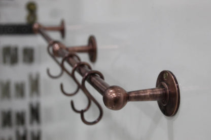 Copper Wall-Mounted Hanging Rail with S-Hooks – Vintage Kitchen Organizer - Brasska