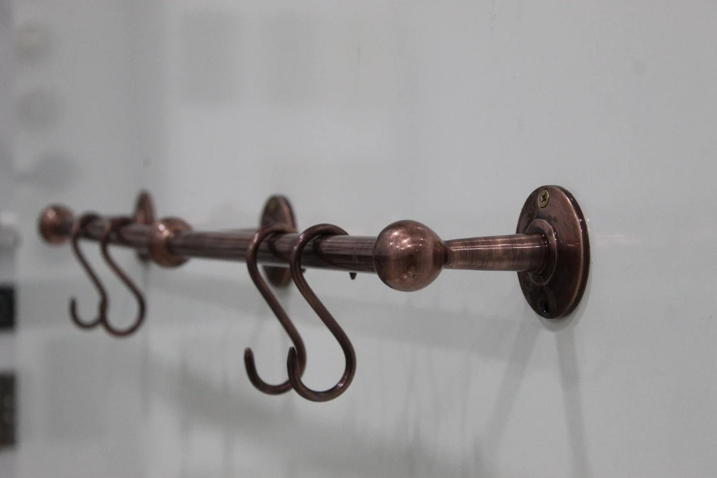 Copper Wall-Mounted Hanging Rail with S-Hooks – Vintage Kitchen Organizer - Brasska