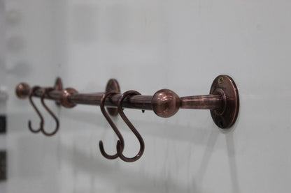 Copper Wall-Mounted Hanging Rail with S-Hooks – Vintage Kitchen Organizer - Brasska