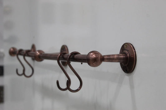 Copper Wall-Mounted Hanging Rail with S-Hooks – Vintage Kitchen Organizer - Brasska