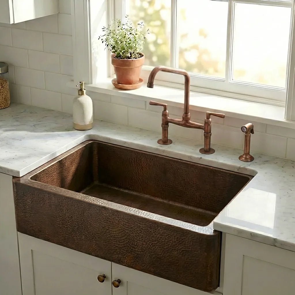 Dark Copper Farmhouse Apron Sink -Xylo - Brasska