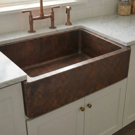 Dark Copper Farmhouse Apron Sink -Xylo - Brasska