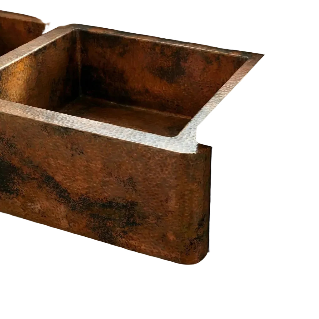Double-Bowl Copper Farmhouse Kitchen Sink - Faye - Brasska