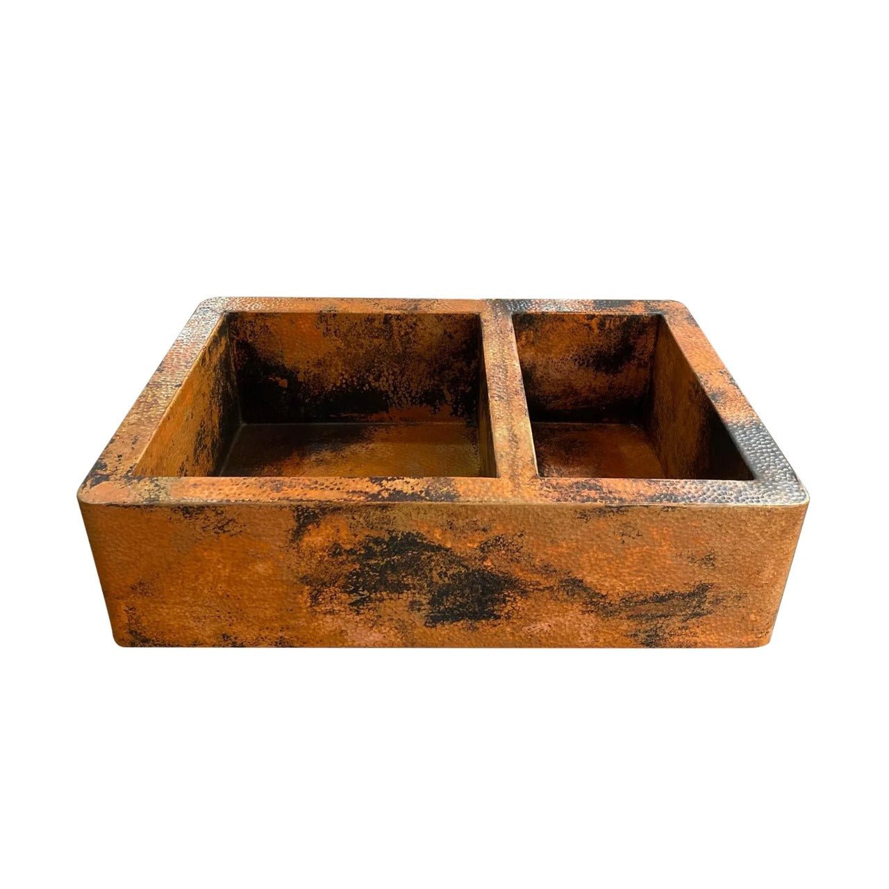 Double Bowl Copper Farmhouse Sink – Rustic Apron Front - Brasska