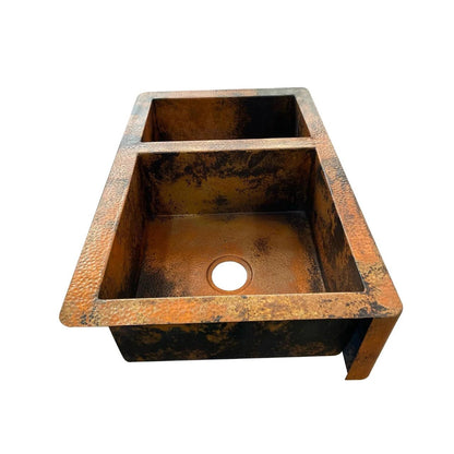 Double Bowl Copper Farmhouse Sink – Rustic Apron Front - Brasska