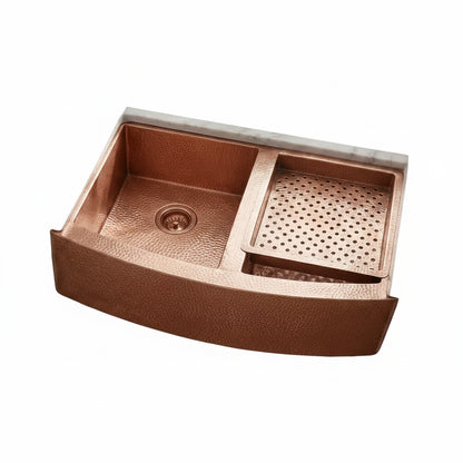 Double-Bowl Hammered Copper Farmhouse Kitchen Sink - Kova - Brasska