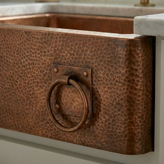 Hammered Copper Single-Bowl Farmhouse Sink with Rings - Ryla