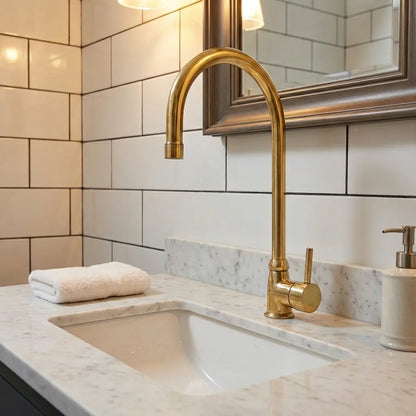 Unlacquered Brass Bathroom Faucet, Solid Brass Mixer Faucet, Single Handle Bar Brass Faucet