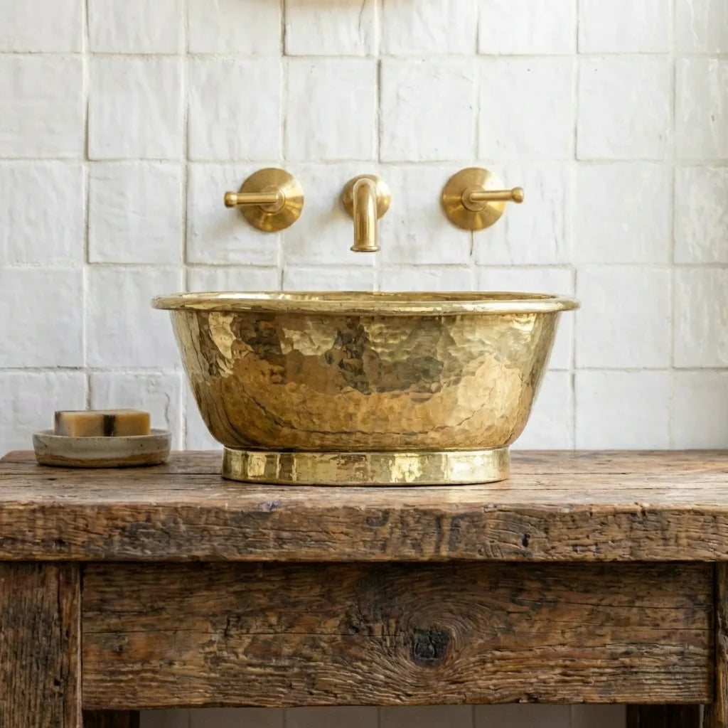 Brass Bathroom Wash Basin- Hand-Hammered Vessel Sink Tub.