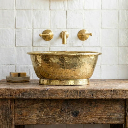 Brass Bathroom Wash Basin- Hand-Hammered Vessel Sink Tub.