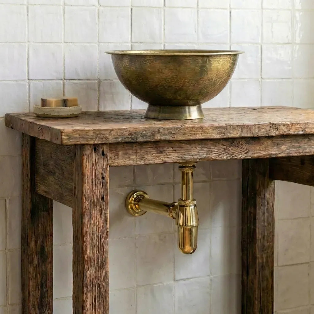 Antique Hammered Brass Vessel Sink Top Mount Bathroom Vanity