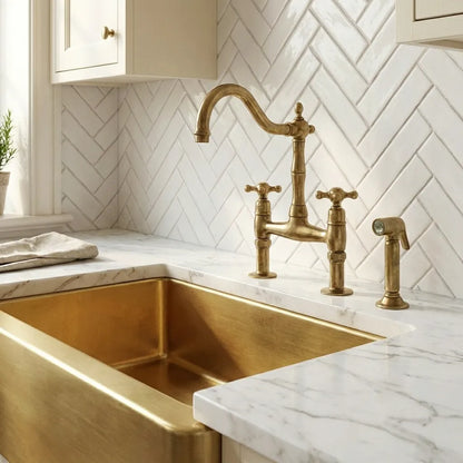 Unlacquered Brass Farmhouse Apron Front Kitchen Sink