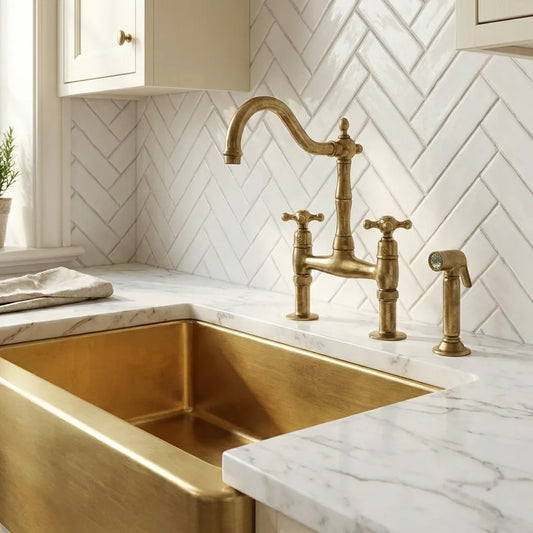Unlacquered Brass Farmhouse Apron Front Kitchen Sink