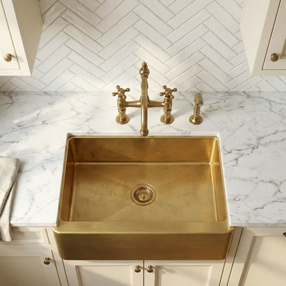 Unlacquered Brass Farmhouse Apron Front Kitchen Sink