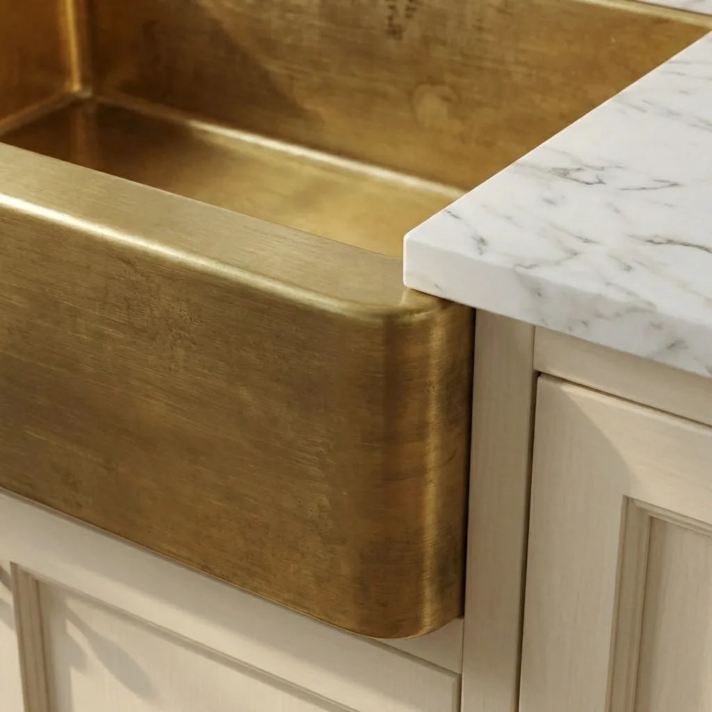 Unlacquered Brass Farmhouse Apron Front Kitchen Sink