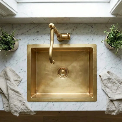 Handcrafted Undermount Brass Bar Sink - Square Bar Kitchen Sink Including drain