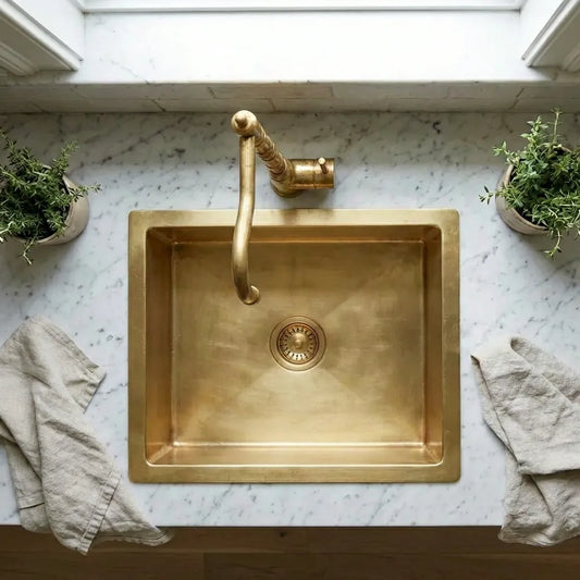 Handcrafted Undermount Brass Bar Sink - Square Bar Kitchen Sink Including drain