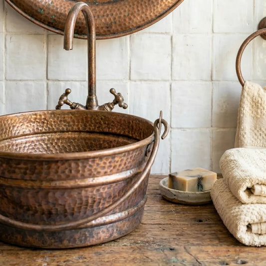Aged Copper Hammered Bucket Bathroom Sink