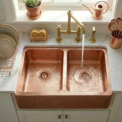 Double Bowl Copper Kitchen Sink Front Apron-Jett